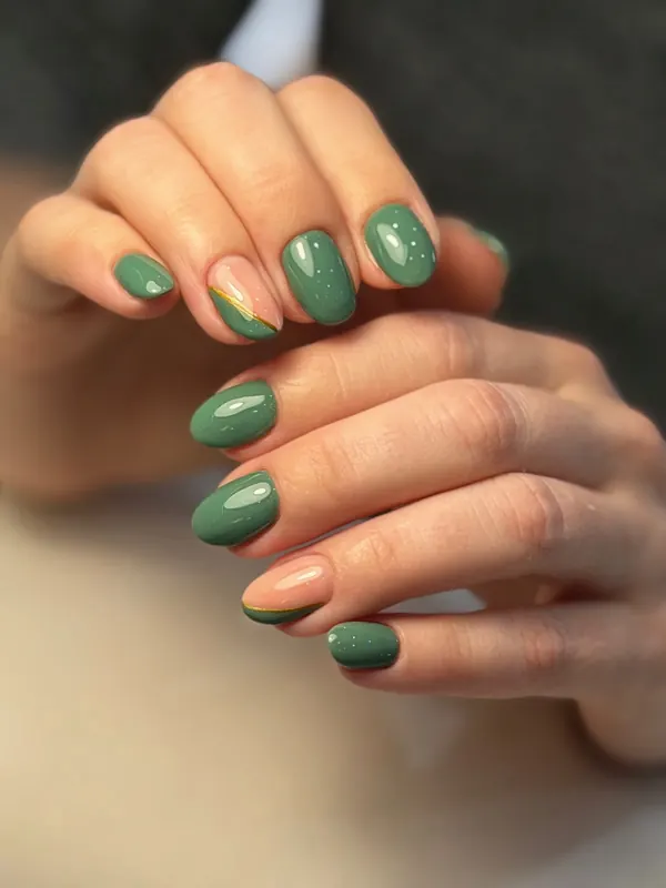 Sage green gel set with a subtle accent nail