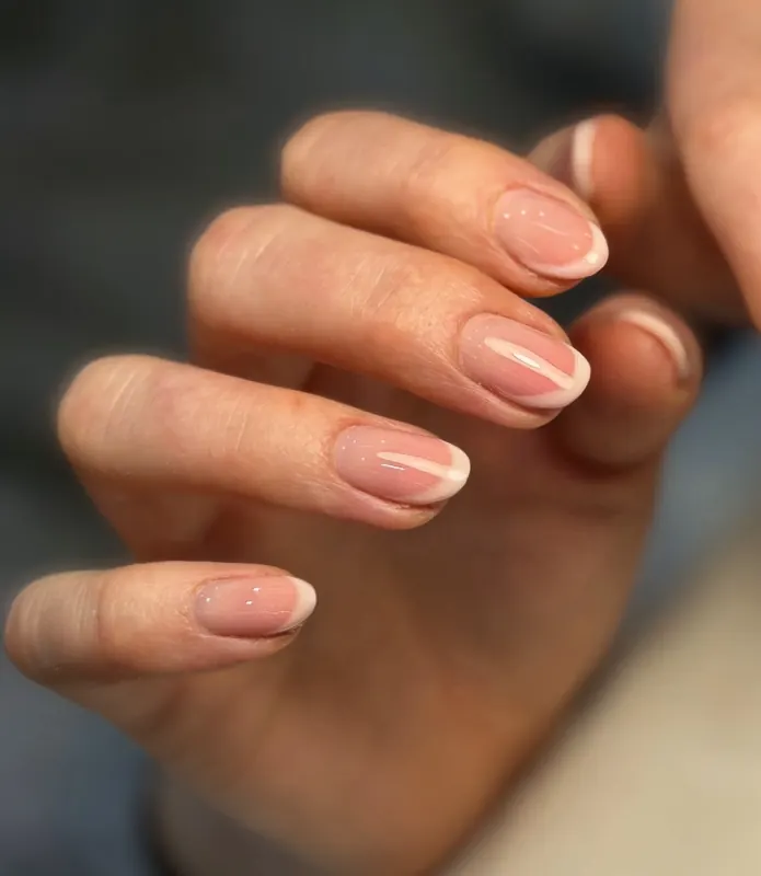 Natural sheer French on short nails