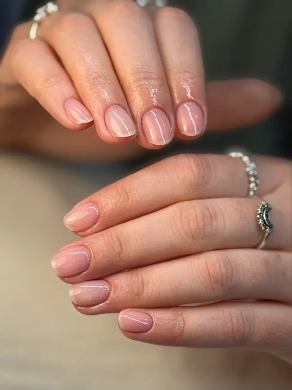 Sheer nude and rose-pink gel with a glossy finish