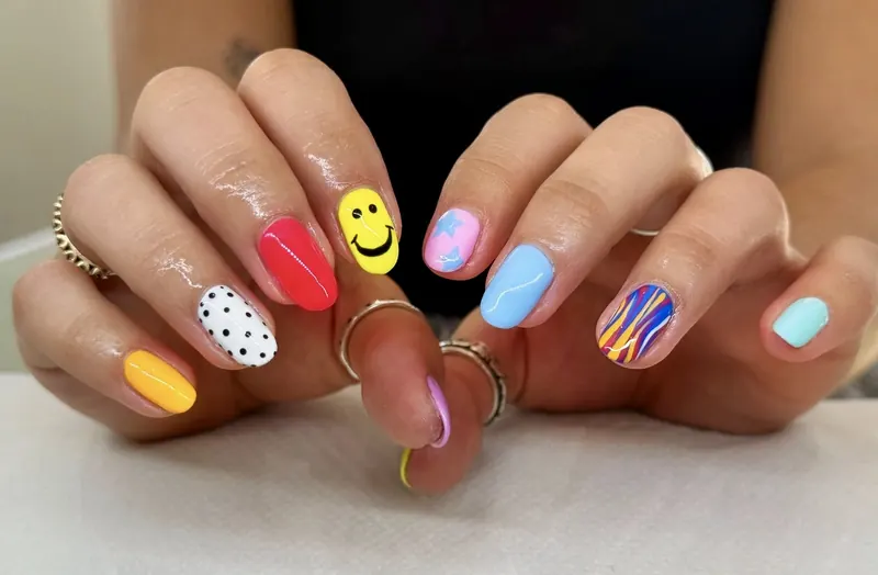 Rainbow hand-painted set with a smiley accent